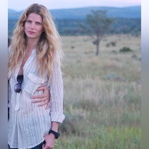 Zara Women’s Cotton Button Down sheer striped cotton blouse w/ sleeve epaulette.